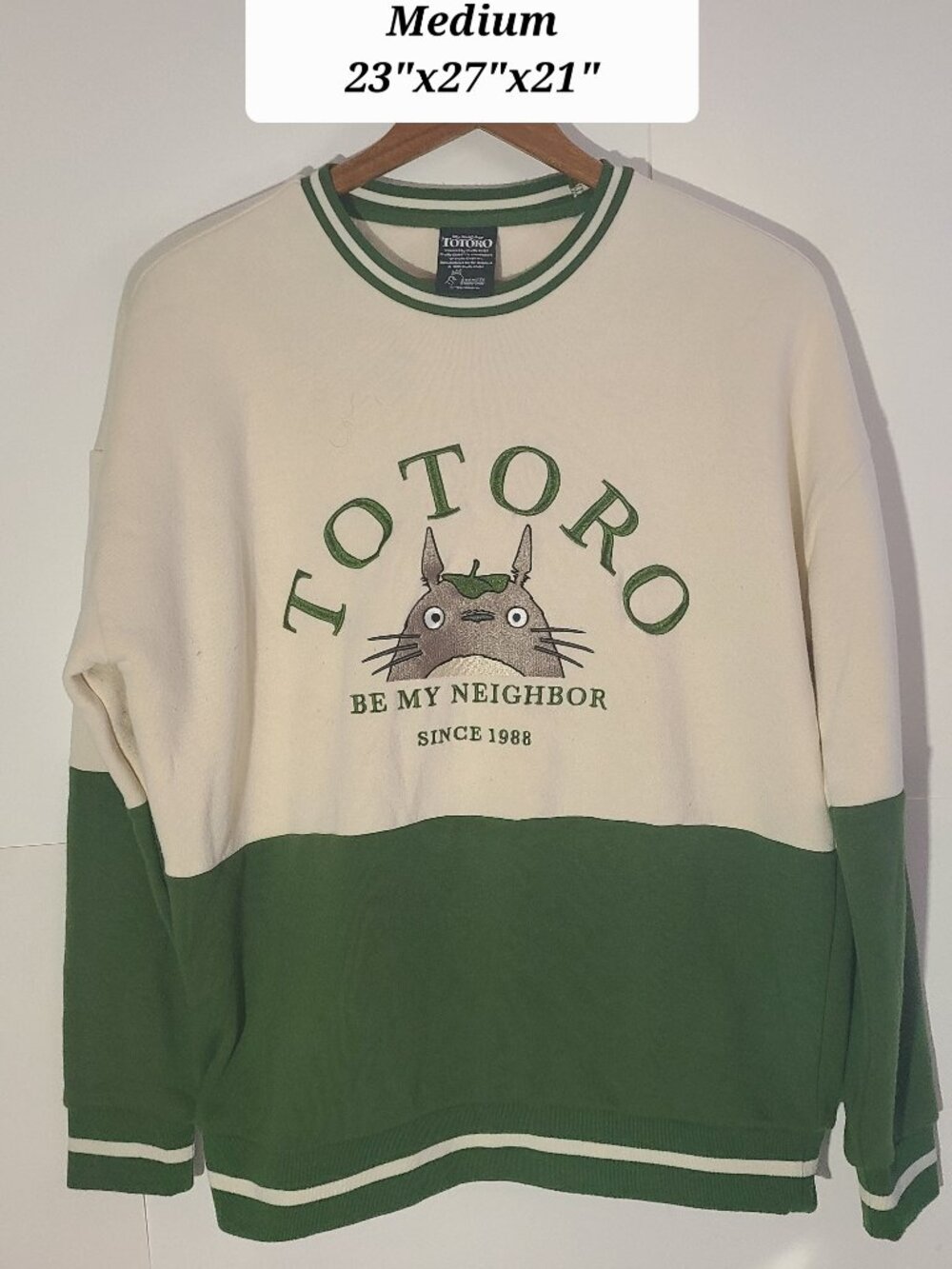 My Neighbor Totoro Embroidered Pullover Sweatshirt Green/Tan Size Medium VGUC